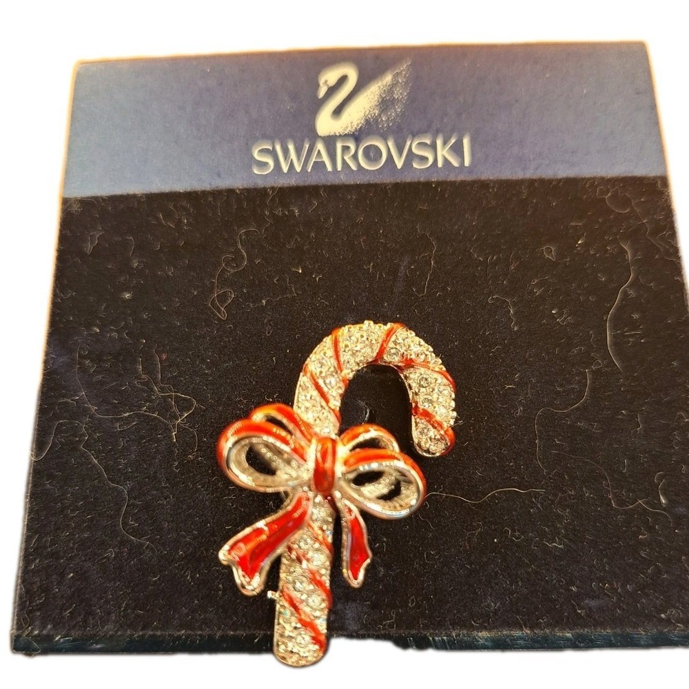 Swarovski Crystal Candy Cane Brooch/Pin Vintage Christmas Sparkle Holiday NWT!